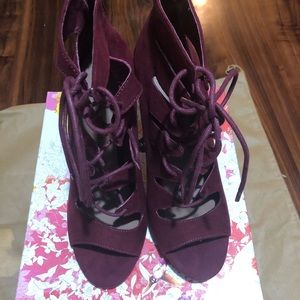 Chinese Laundry micro suede red lace up peep toe